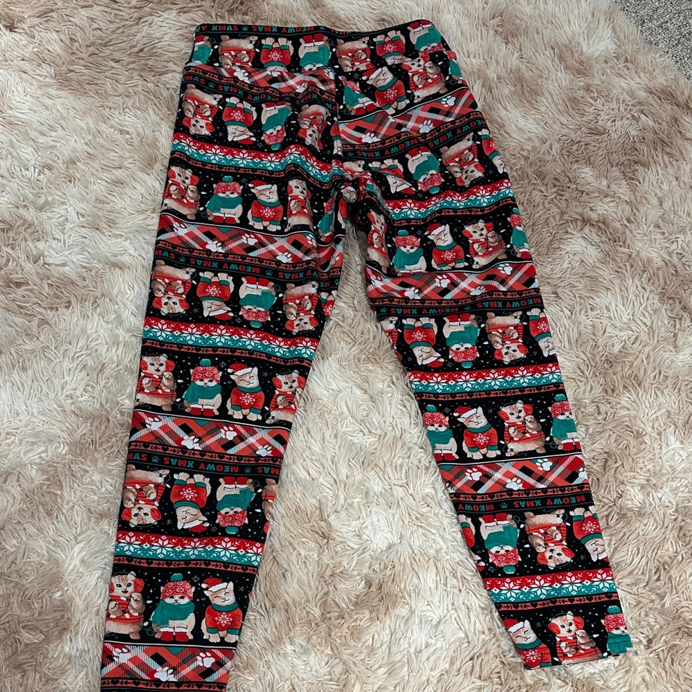 Festive Cat Santa Print Leggings - Picture 4 of 5